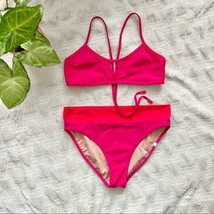 Summersalt Pink & Red Colorblock Bikini Set